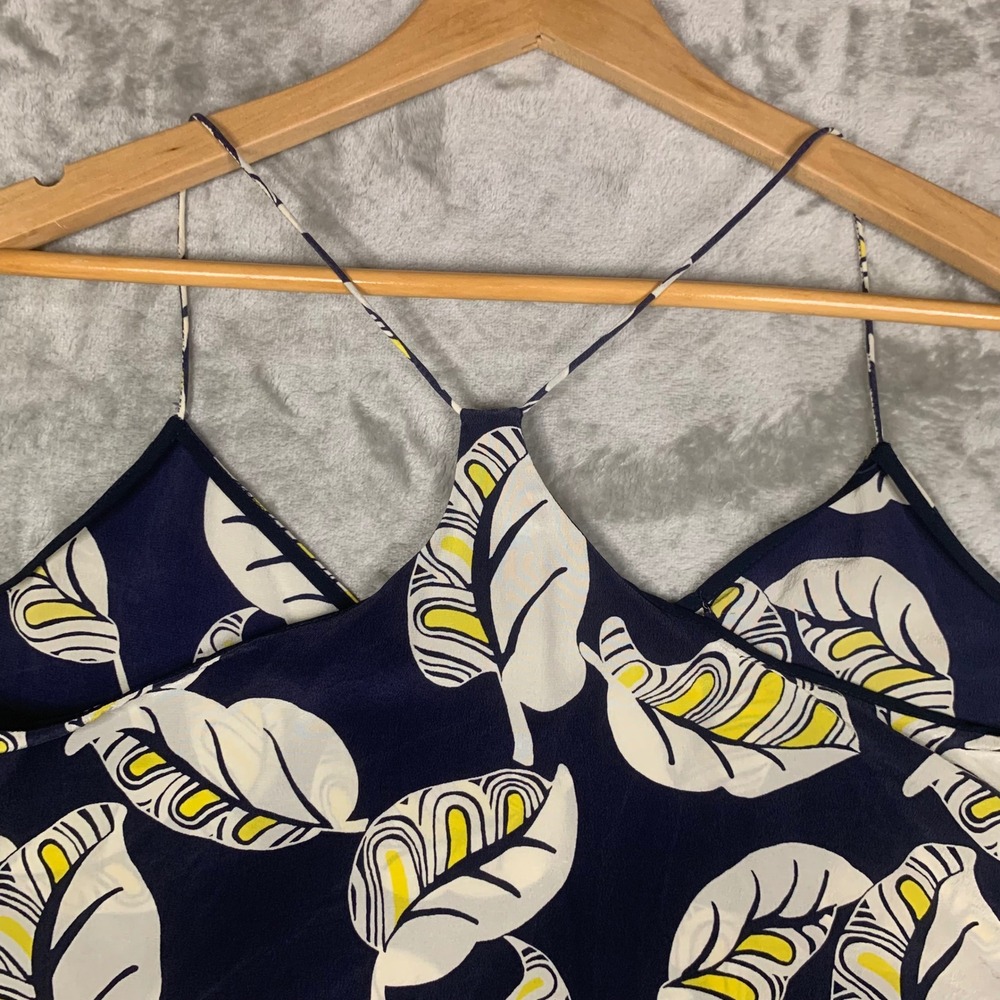 J.Crew Carrie Cami 100% Silk Tropical Leaf Print Navy Blue Tank Top C4268 Sz 10 - Picture 7 of 10
